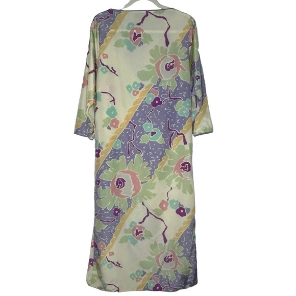 Vintage Oscar De La Renta Satin Pastel Floral Print Maxi Dress - Picture 3 of 13